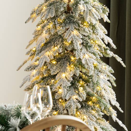 7.5ft. Pre-Lit Flocked Pencil Spruce Artificial Christmas Tree, Warm White LED Lights